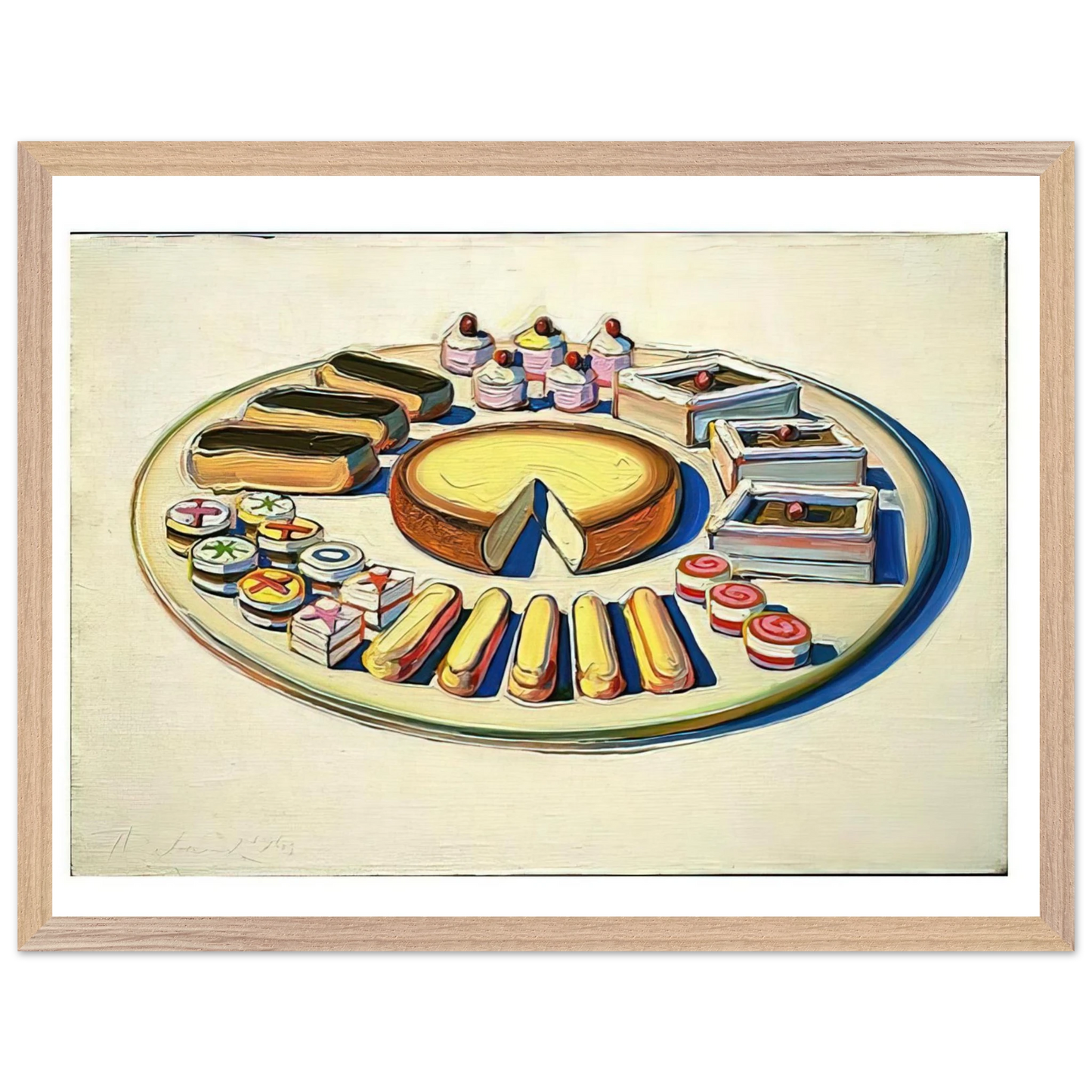 Wayne Thiebaud - French Pastries - 1963 Wall Art - 60x80 cm / 24x32 inches - Premium Wooden Framed Poster With Fine Art Paper-canvas - White frame