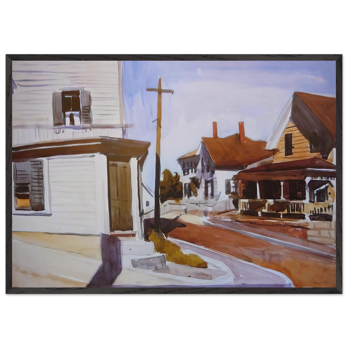 Street Corner - Edward Hopper 70x100 cm / 28x40 inches Framed Art Print – Black Wooden Frame