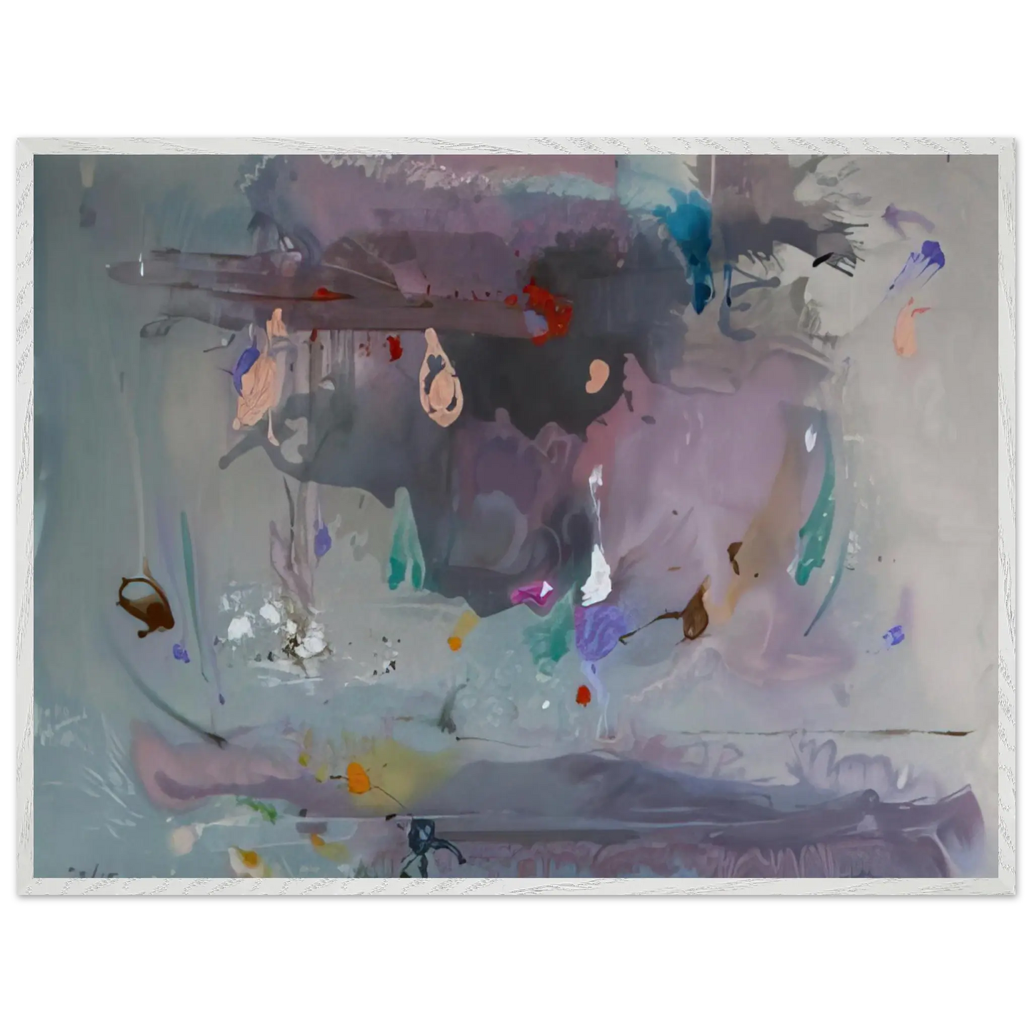 Helen Frankenthaler - Grey Fireworks - 2000 Wall art - 45x60 cm / 18x24 Inches - Premium Wooden Framed Poster With Fine Art Paper - White frame
