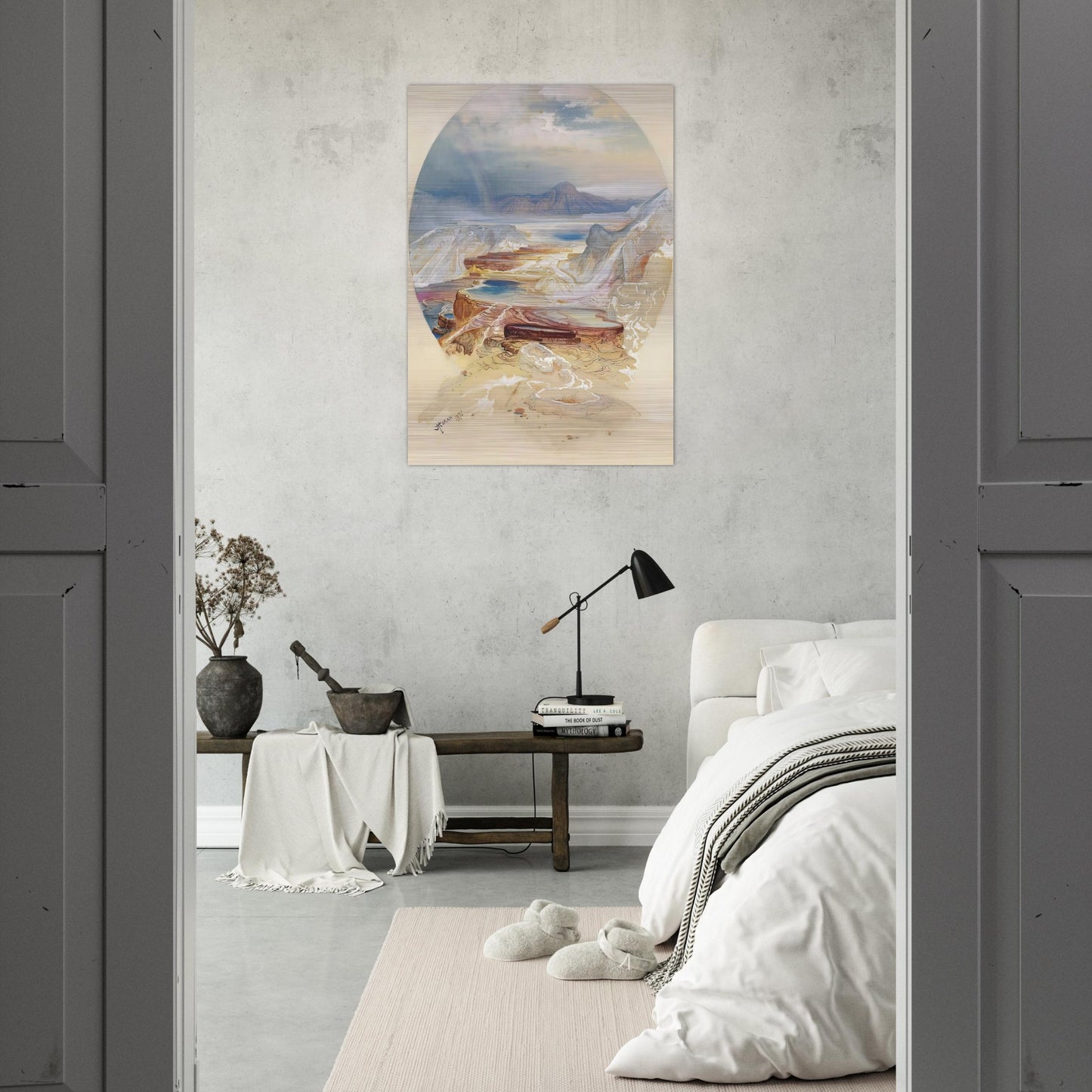Minerva Terrace Yellowstone - Thomas Moran Brushed Aluminum Print - 70x100 cm / 28x40 inches | Thomas Moran Aluminum Print | Thomas Moran Prints
