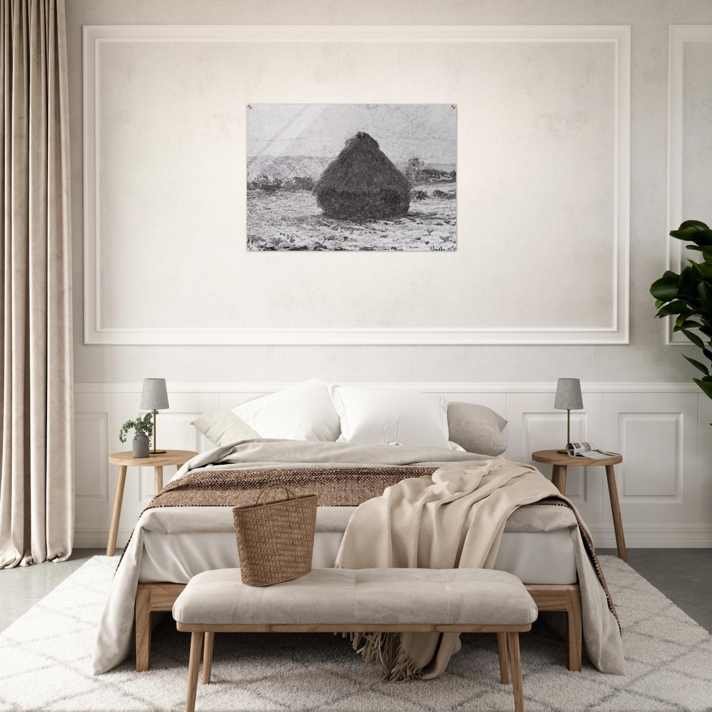 Grainstack in the Sunlight, Snow Effect - claude monet Acrylic Print - 70x100 cm / 28x40″ inches | claude monet Wall Art | claude monet Prints