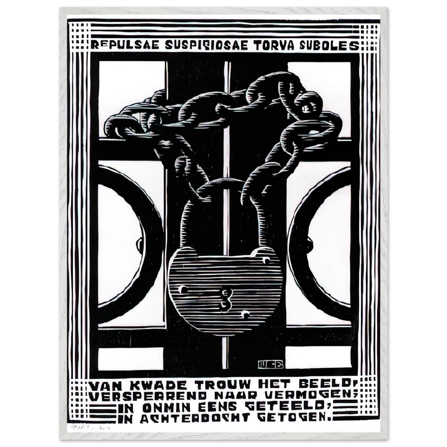 MC Escher - PADLOCK Wall Art - 60x80 cm / 24x32 inches - Premium Wooden Framed Poster With Fine Art Paper-canvas - White frame