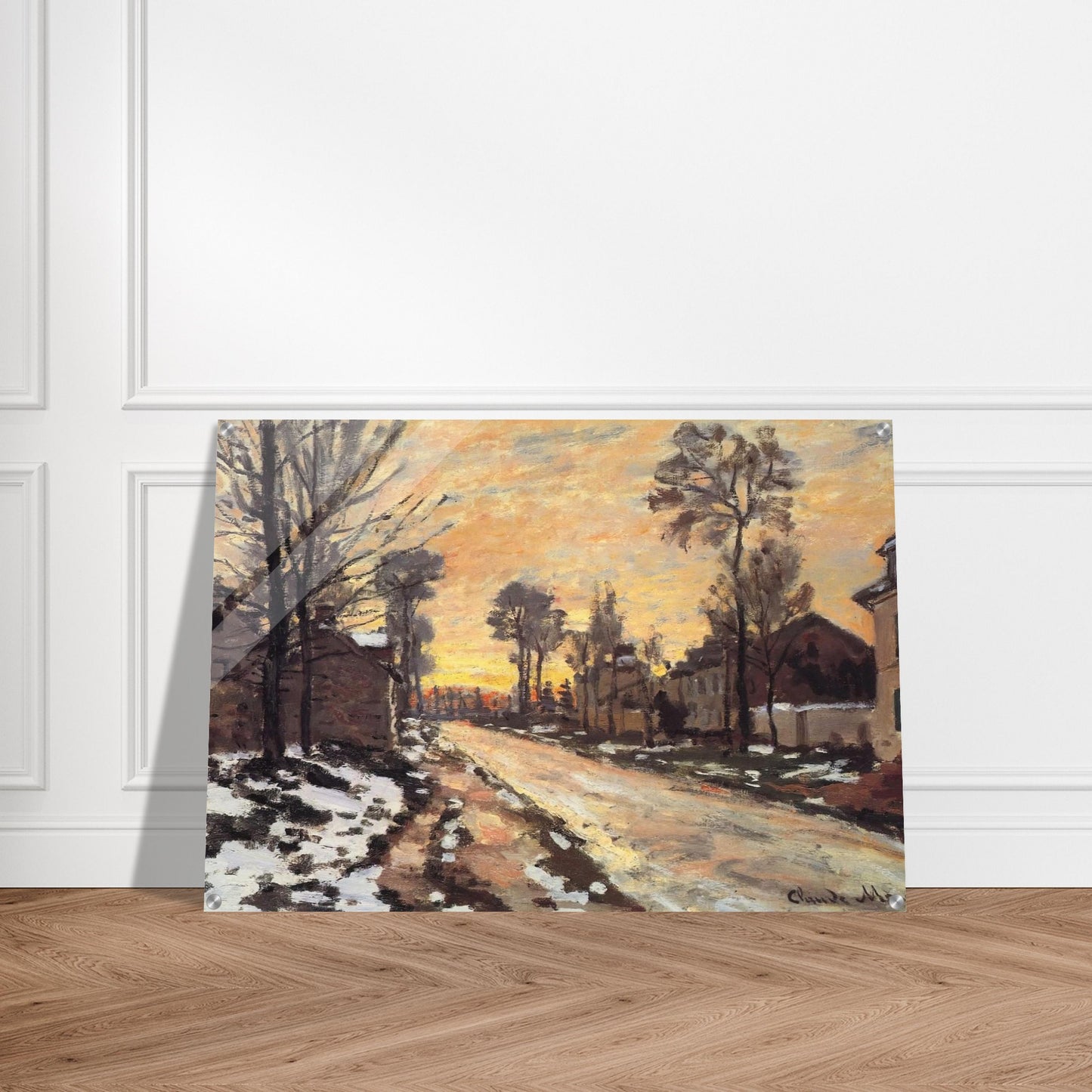 Road at Louveciennes, Melting Snow, Sunset - claude monet Acrylic Print - 70x100 cm / 28x40″ inches