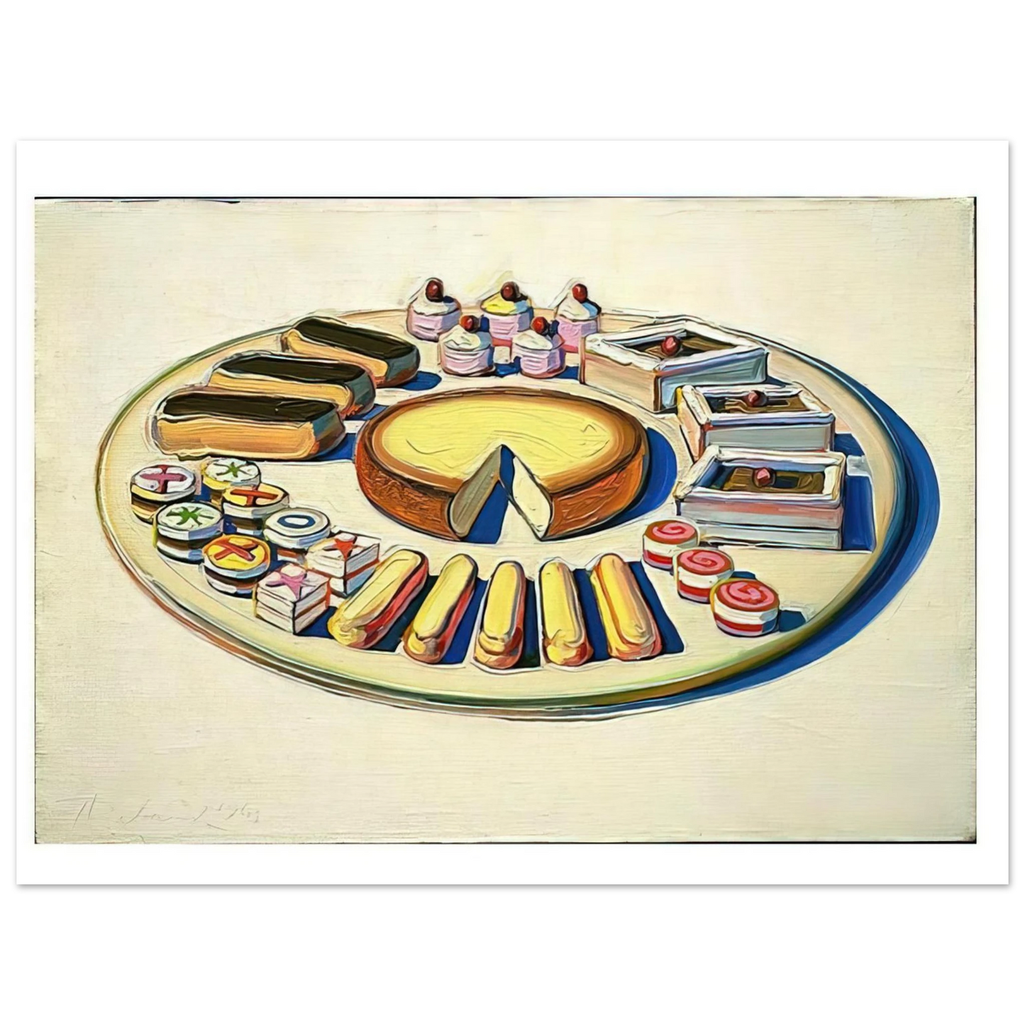 Wayne Thiebaud - French Pastries - 1963 Wall Art - 60x80 cm / 24x32 inches - Premium Wooden Framed Poster With Fine Art Paper-canvas - Black frame
