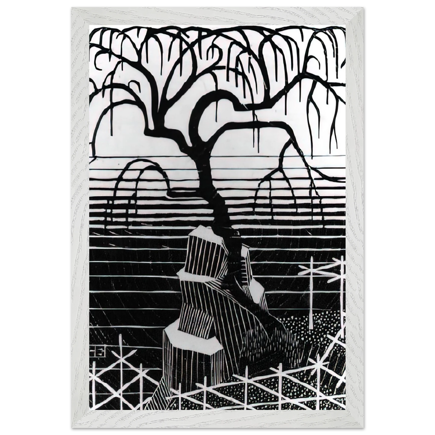 MC Escher - TREE 1926 Wall Art - 60x80 cm / 24x32 inches - Premium Wooden Framed Poster With Fine Art Paper - Wood frame