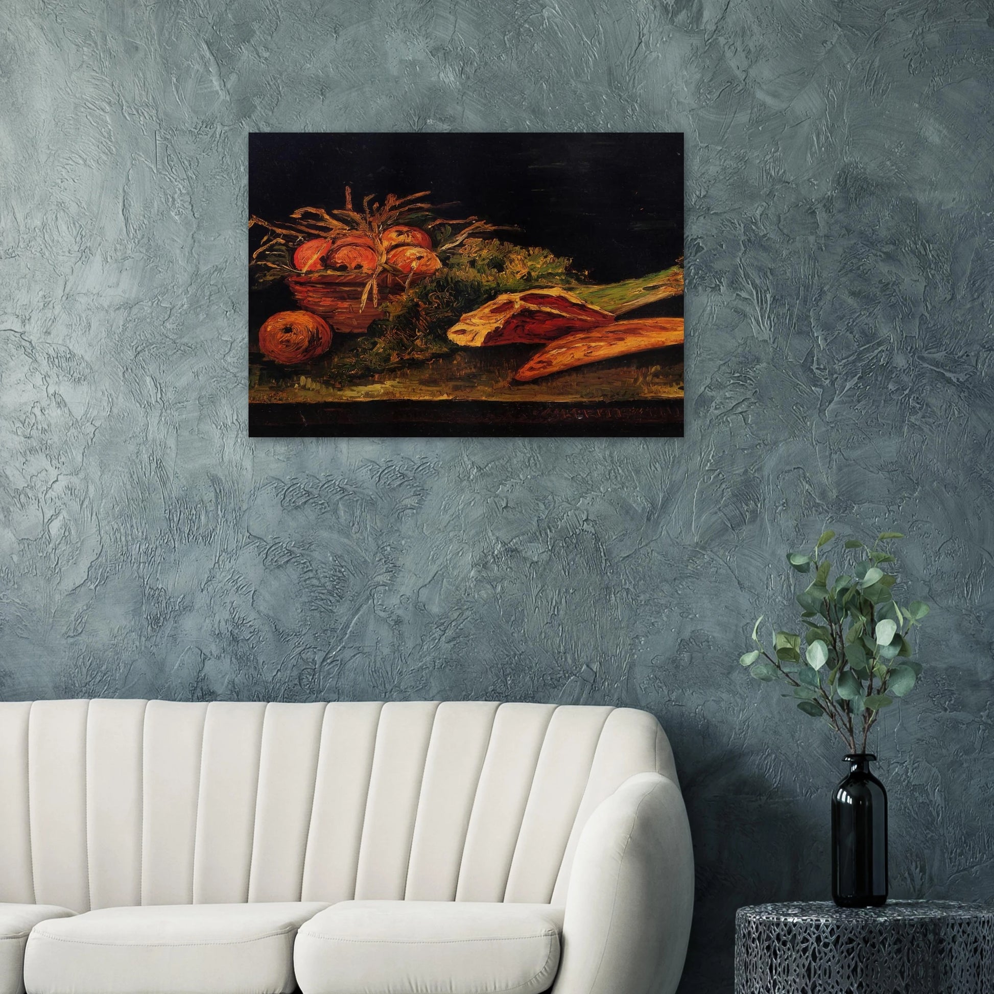 Still Life with Apples, Meat and a Roll - Vincent van Gogh Brushed Aluminum Print - 70x100 cm / 28x40 inches | Vincent van Gogh Aluminum Print | Vincent van Gogh Prints
