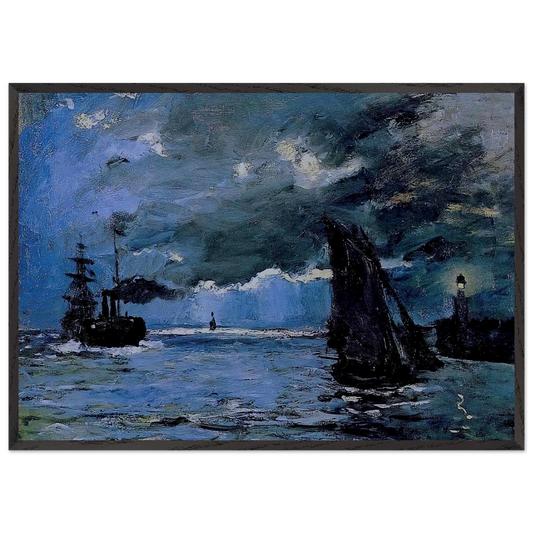 Seascape Night Effect - claude monet 70x100 cm / 28x40 inches Framed Art Print – Black Wooden Frame