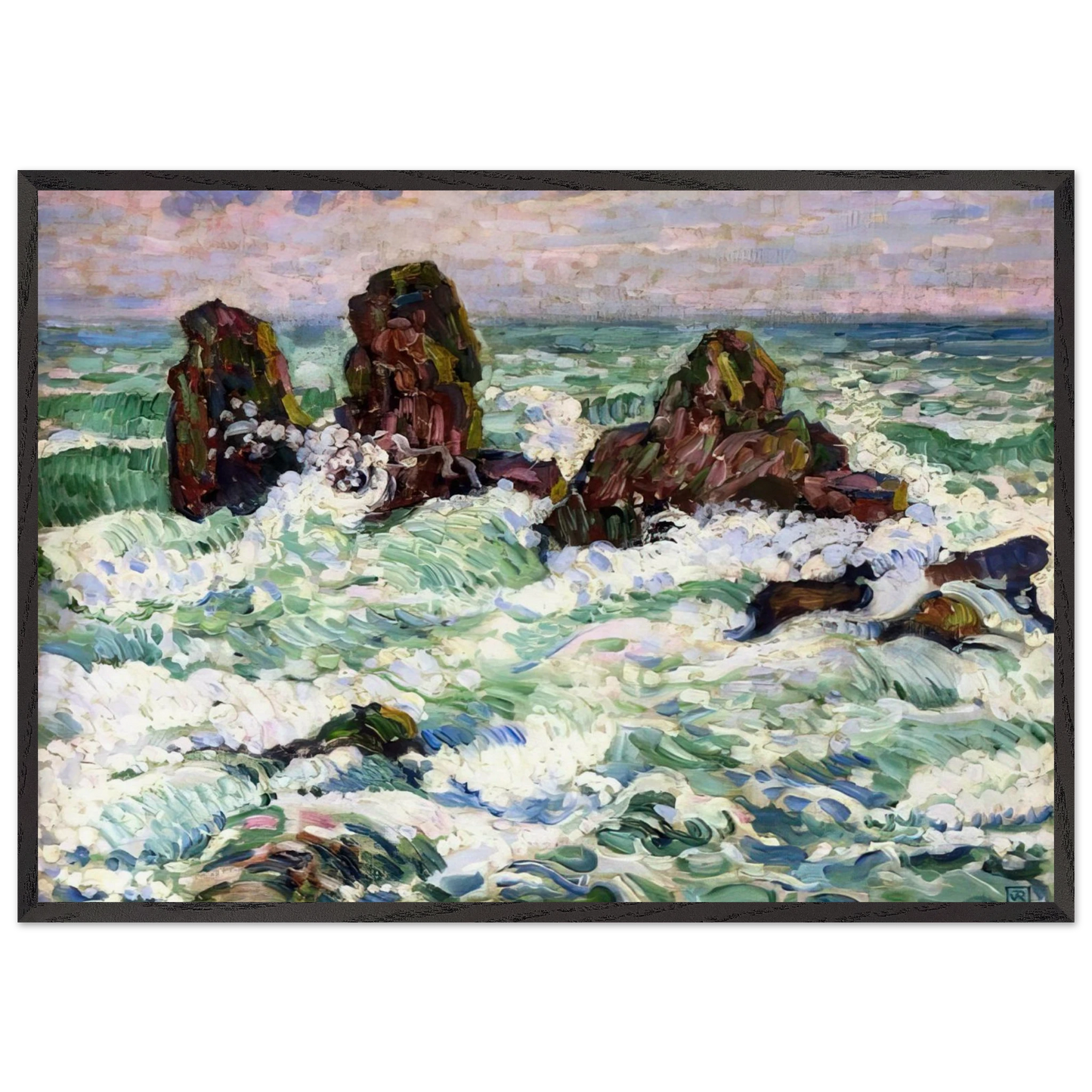 THE ROCKS 1908 - Theo van Rysselberghe 70x100 cm / 28x40 inches Framed Art Print – Black Wooden Frame