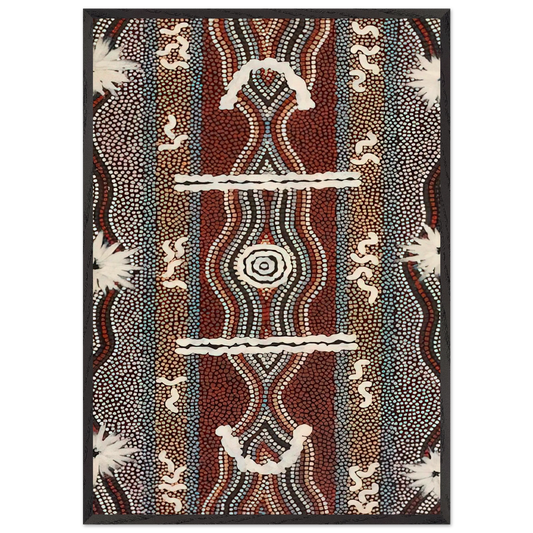 Caterpillar Dreaming - 1998 - Clifford Possum Tjapaltjarri 70x100 cm / 28x40 inches Framed Art Print – Black Wooden Frame