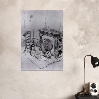 Mantelpiece with Chair - Vincent van Gogh Brushed Aluminum Print - 70x100 cm / 28x40 inches | Vincent van Gogh Aluminum Print | Vincent van Gogh Prints