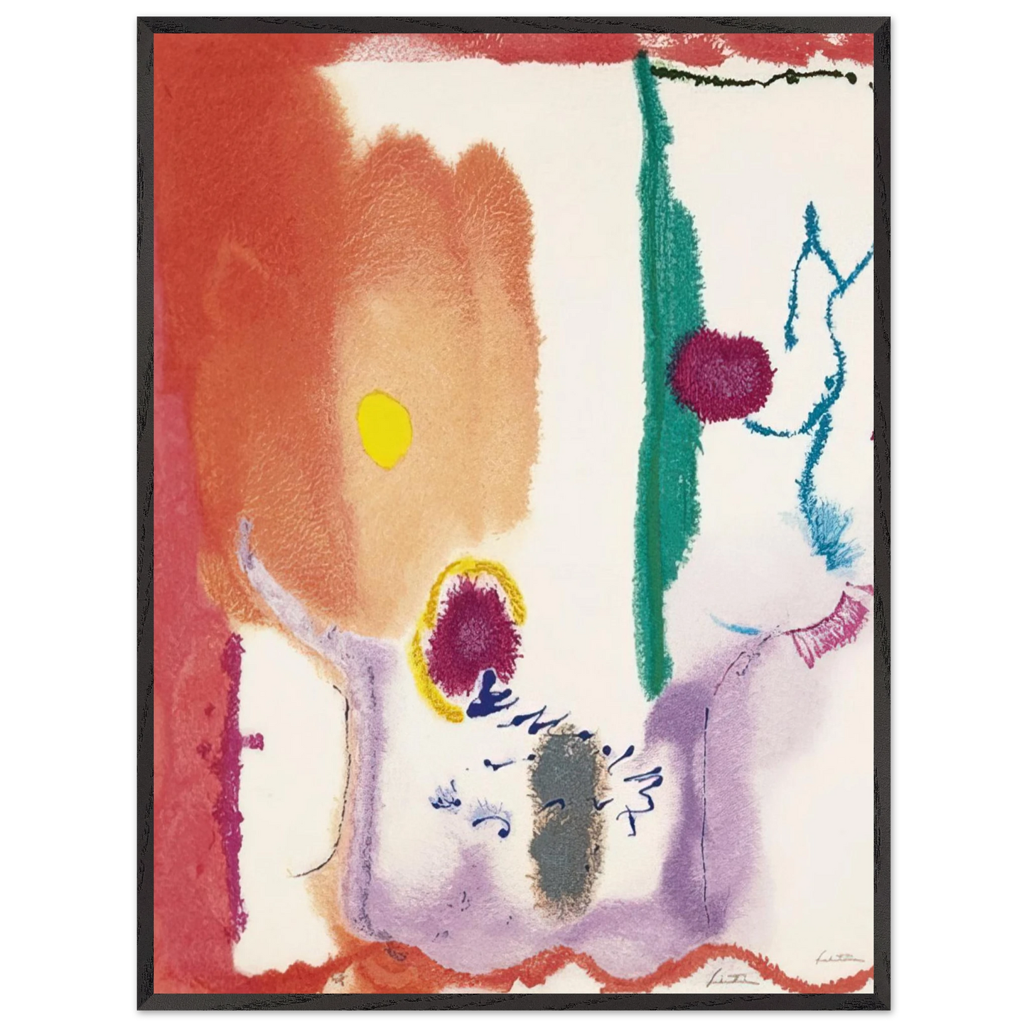 Helen Frankenthaler - Beginnings - 2002 Wall art - 28x43  cm / XL (11x17 inches) - Premium Wooden Framed Poster With Fine Art Paper - Wood frame