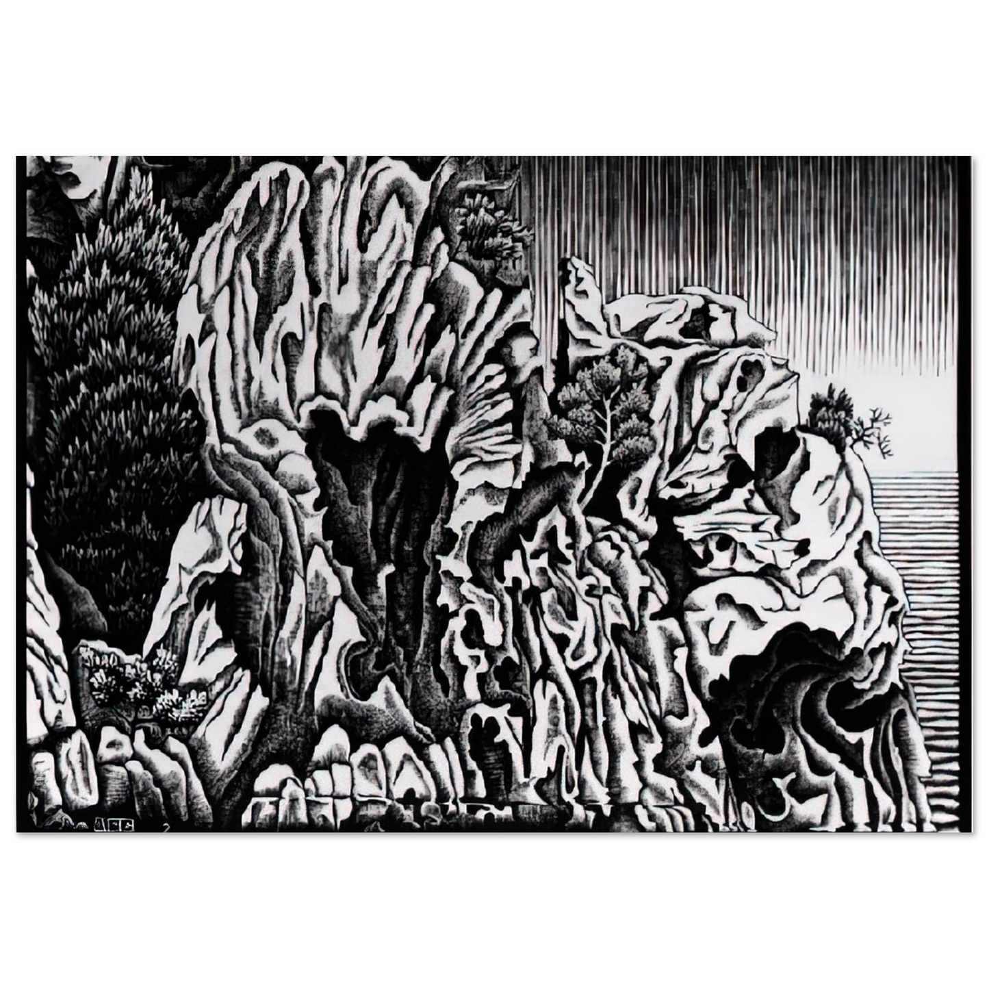 MC Escher - CALANCHE OF PIANA CORSICA FEBRUARY 1934 1934 Wall Art - 21x29.7 cm / 8x12" - Premium Wooden Framed Poster With Fine Art Paper-canvas - Black frame
