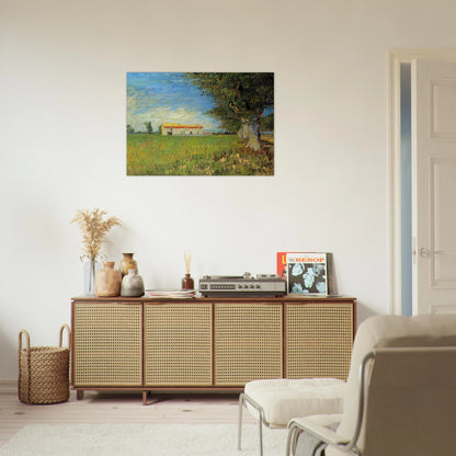 Farmhouse in a Wheat Field - Vincent van Gogh Brushed Aluminum Print - 70x100 cm / 28x40 inches | Vincent van Gogh Aluminum Print | Vincent van Gogh Prints