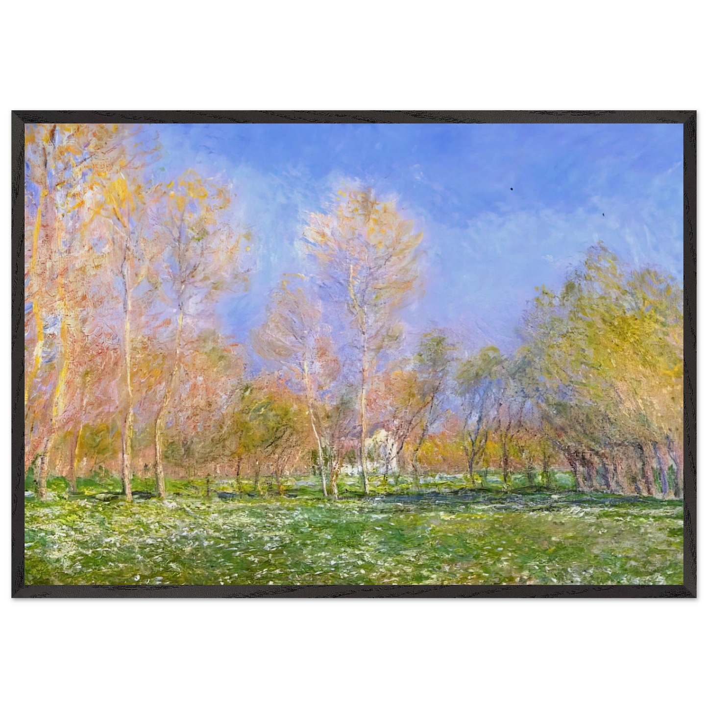 Springtime in Giverny - claude monet 70x100 cm / 28x40 inches Framed Art Print – Black Wooden Frame