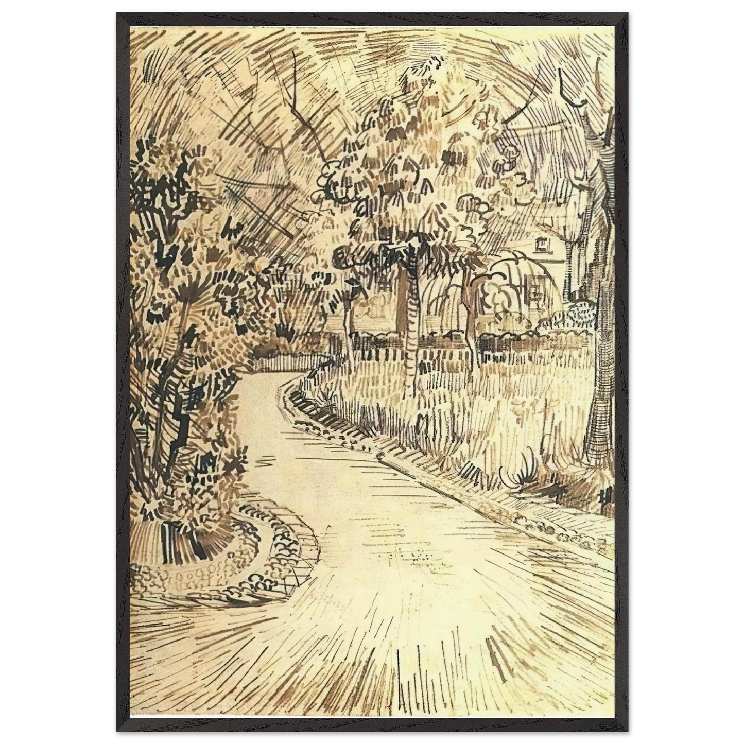 Public Garden with a Corner of the Yellow House - Vincent van Gogh 70x100 cm / 28x40 inches Framed Art Print – Black Wooden Frame