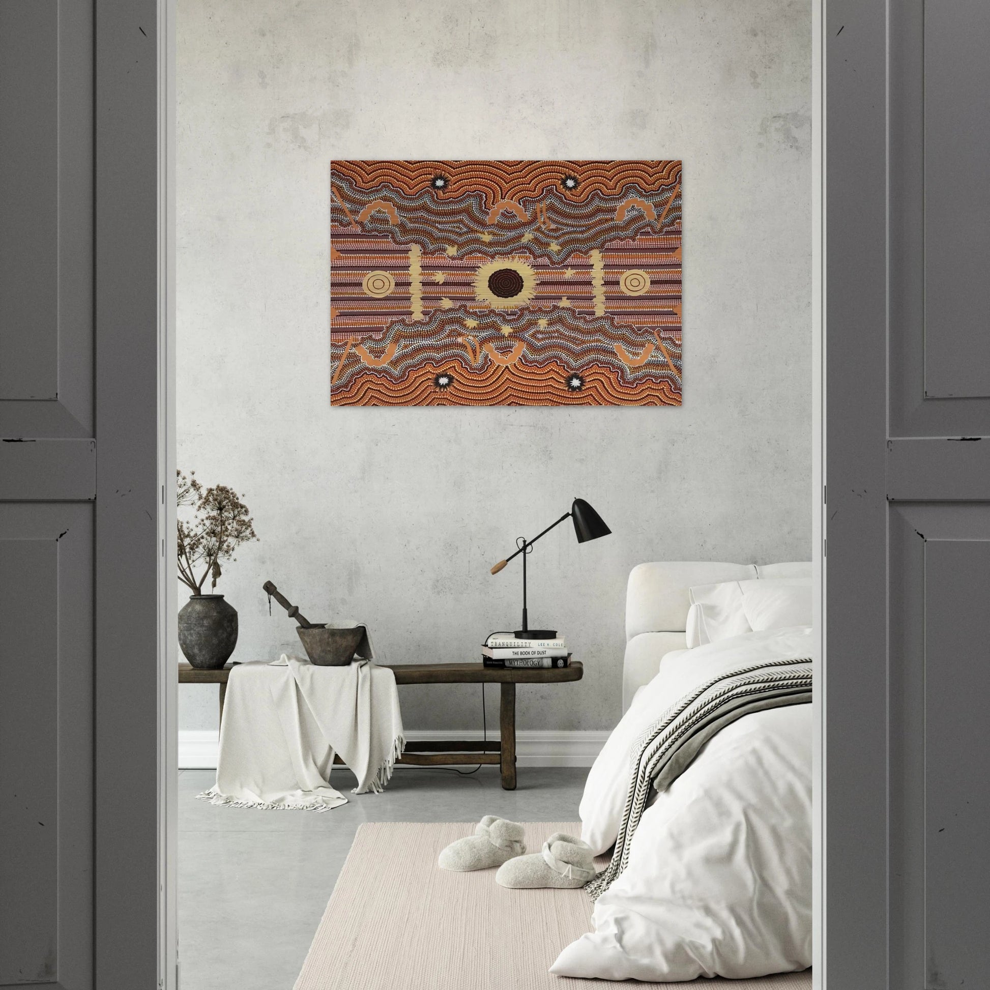 Untitled - 1990 - Clifford Possum Tjapaltjarri Brushed Aluminum Print - 70x100 cm / 28x40 inches | Clifford Possum Tjapaltjarri Aluminum Print | Clifford Possum Tjapaltjarri Prints