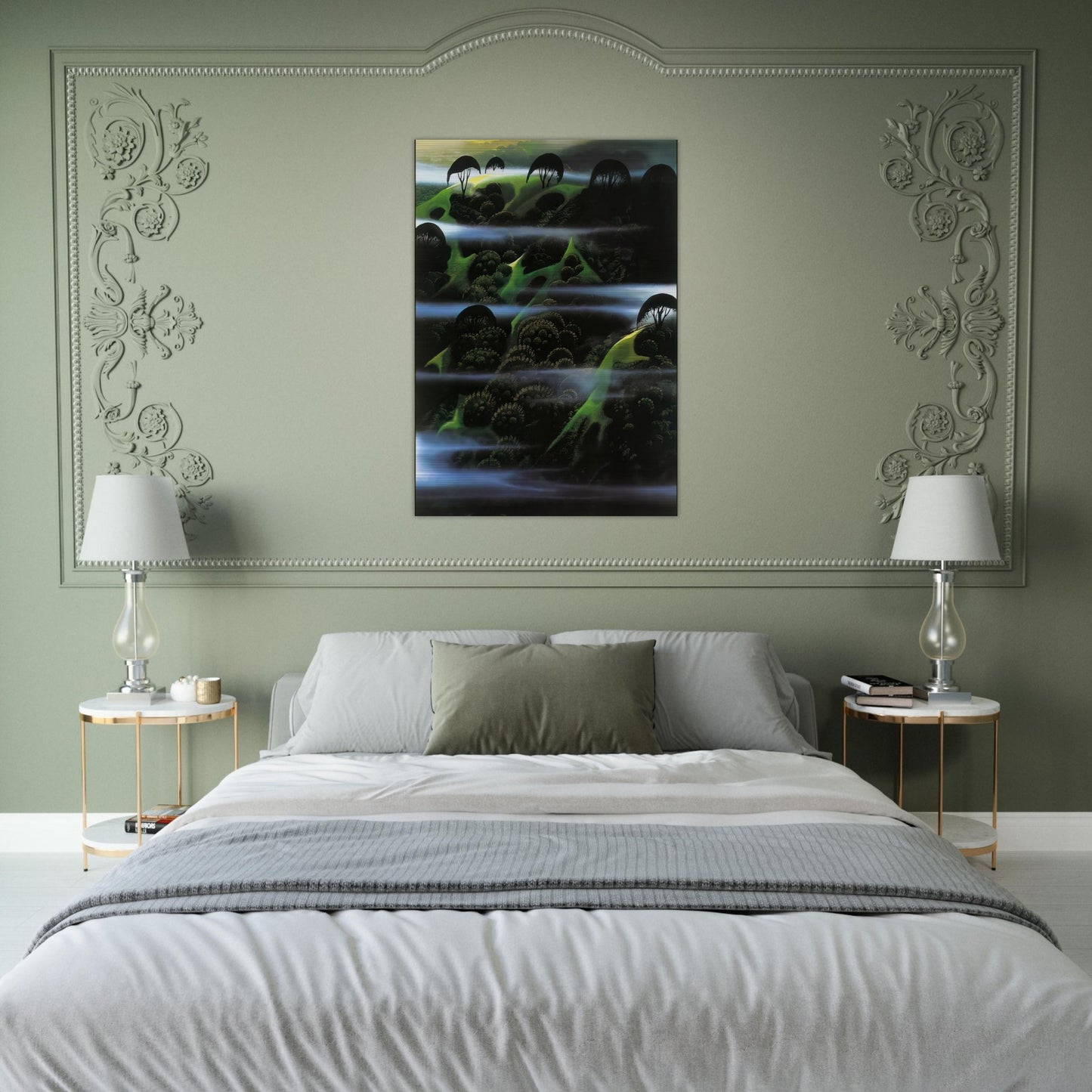 Early Morning Fog - Eyvind Earle Brushed Aluminum Print - 70x100 cm / 28x40 inches | Eyvind Earle Aluminum Print | Eyvind Earle Prints