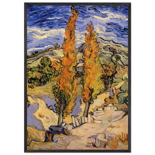 Two Poplars on a Hill - Vincent van Gogh 70x100 cm / 28x40 inches Framed Art Print – Black Wooden Frame