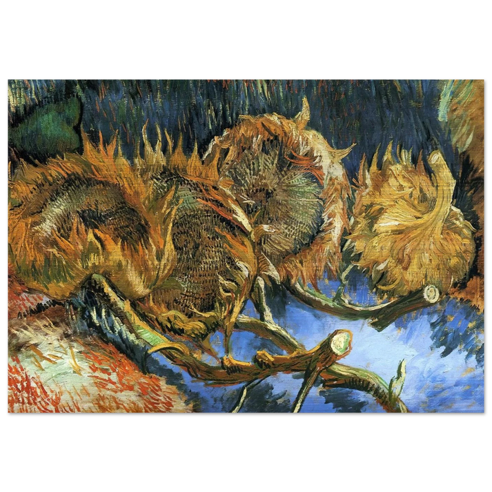 Still Life with Four Sunflowers - Vincent van Gogh Brushed Aluminum Print - 70x100 cm / 28x40 inches | Vincent van Gogh Aluminum Print | Vincent van Gogh Prints
