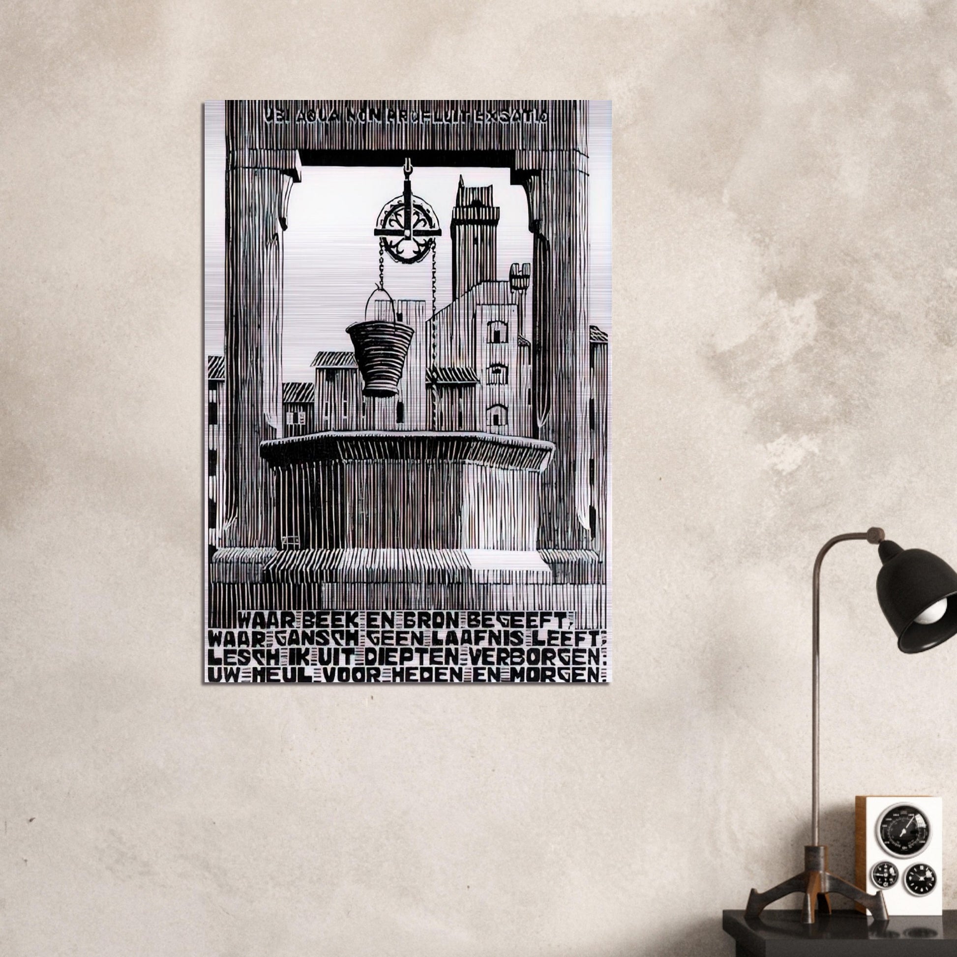 EMBLEMATA WELL - MC Escher Brushed Aluminum Print - 70x100 cm / 28x40 inches | MC Escher Aluminum Print | MC Escher Prints