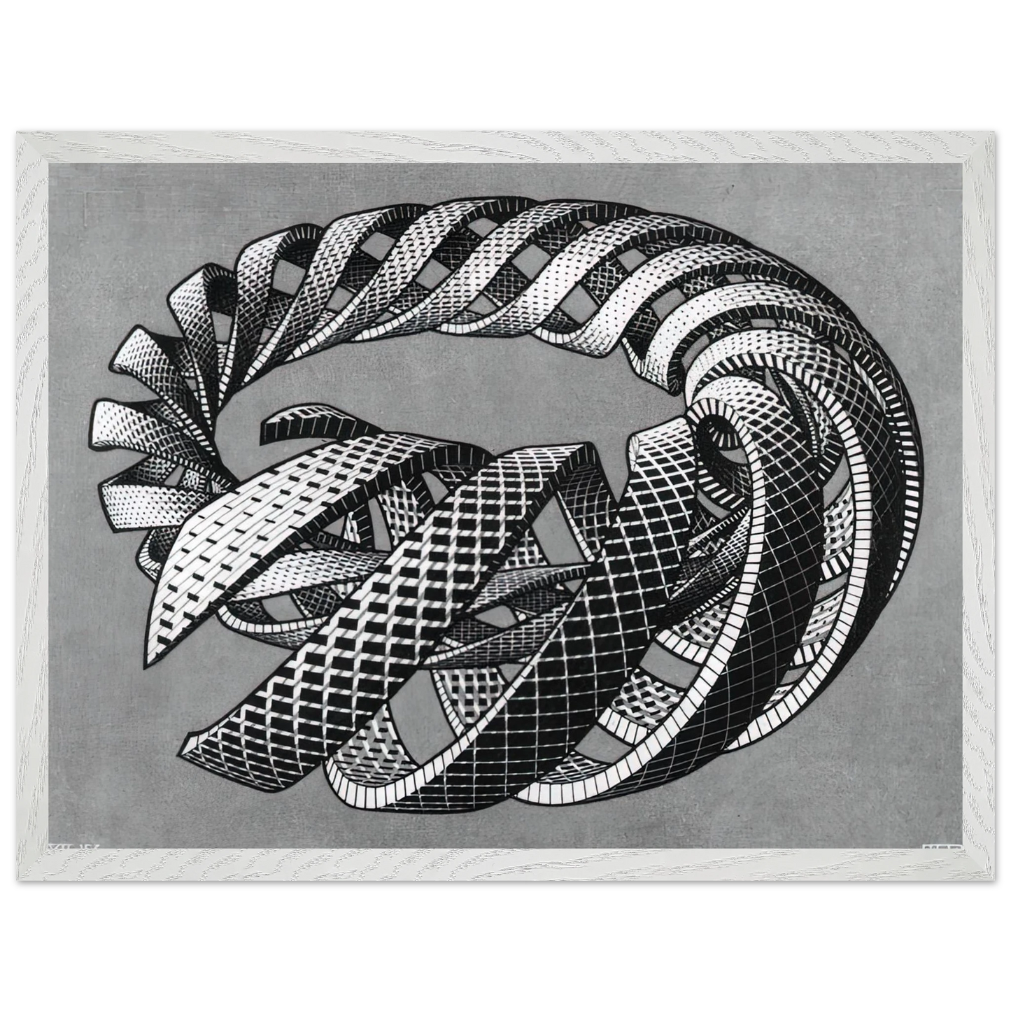 MC Escher - SPIRALS Wall Art - 21x29.7 cm / 8x12" - Premium Wooden Framed Poster With Fine Art Paper-canvas - White frame