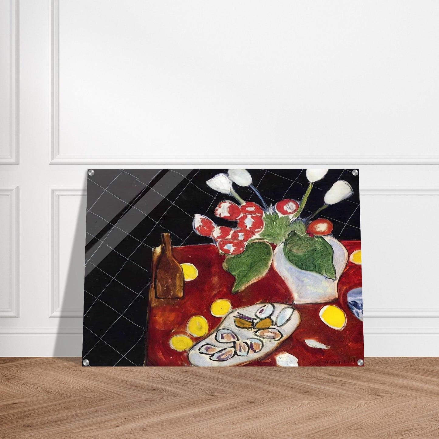 TULIPS AND OYSTERS ON A BLACK BACKGROUND 1943 - Henri Matisse Acrylic Print - 70x100 cm / 28x40″ inches | Henri Matisse Wall Art | Henri Matisse Prints