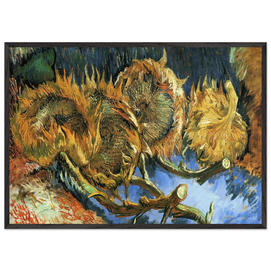 Still Life with Four Sunflowers - Vincent van Gogh 70x100 cm / 28x40 inches Framed Art Print – Black Wooden Frame
