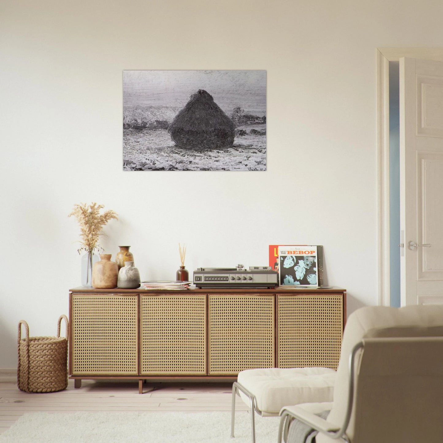 Grainstack in the Sunlight, Snow Effect - claude monet Brushed Aluminum Print - 70x100 cm / 28x40 inches | claude monet Aluminum Print | claude monet Prints