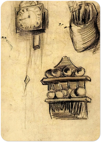 Clock, Clog with Cutlery and a Spoon Rack By Vincent van Gogh Pack of 10 Post Cards | Vincent van Gogh Post Cards | A6 (10.5 x 14.8 cm) - 4.1 x 5.8 inches