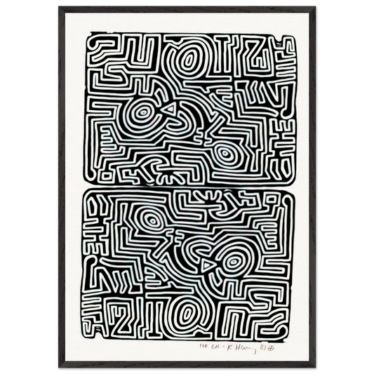 LABYRINTH 1989 N2 - Keith Haring 70x100 cm / 28x40 inches Framed Art Print – Black Wooden Frame