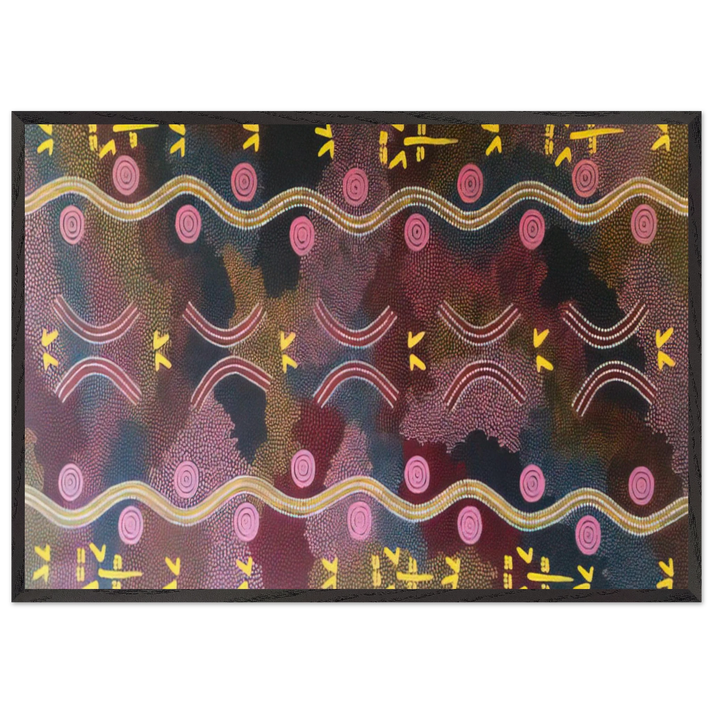 Possum  Rock Wallaby Dreaming Napperby - 1990 - Clifford Possum Tjapaltjarri 70x100 cm / 28x40 inches Framed Art Print – Black Wooden Frame
