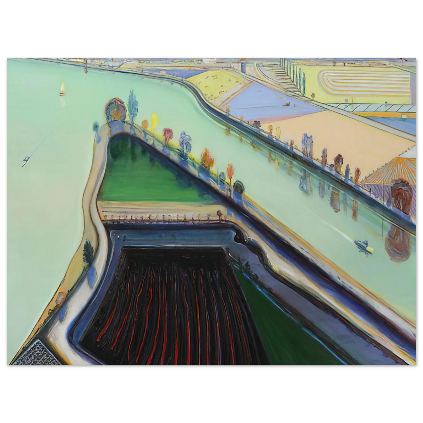 Wayne Thiebaud - River Boats - 2001 Wall Art - 21x29.7 cm / 8x12" - Fine Art Poster-canvas - -