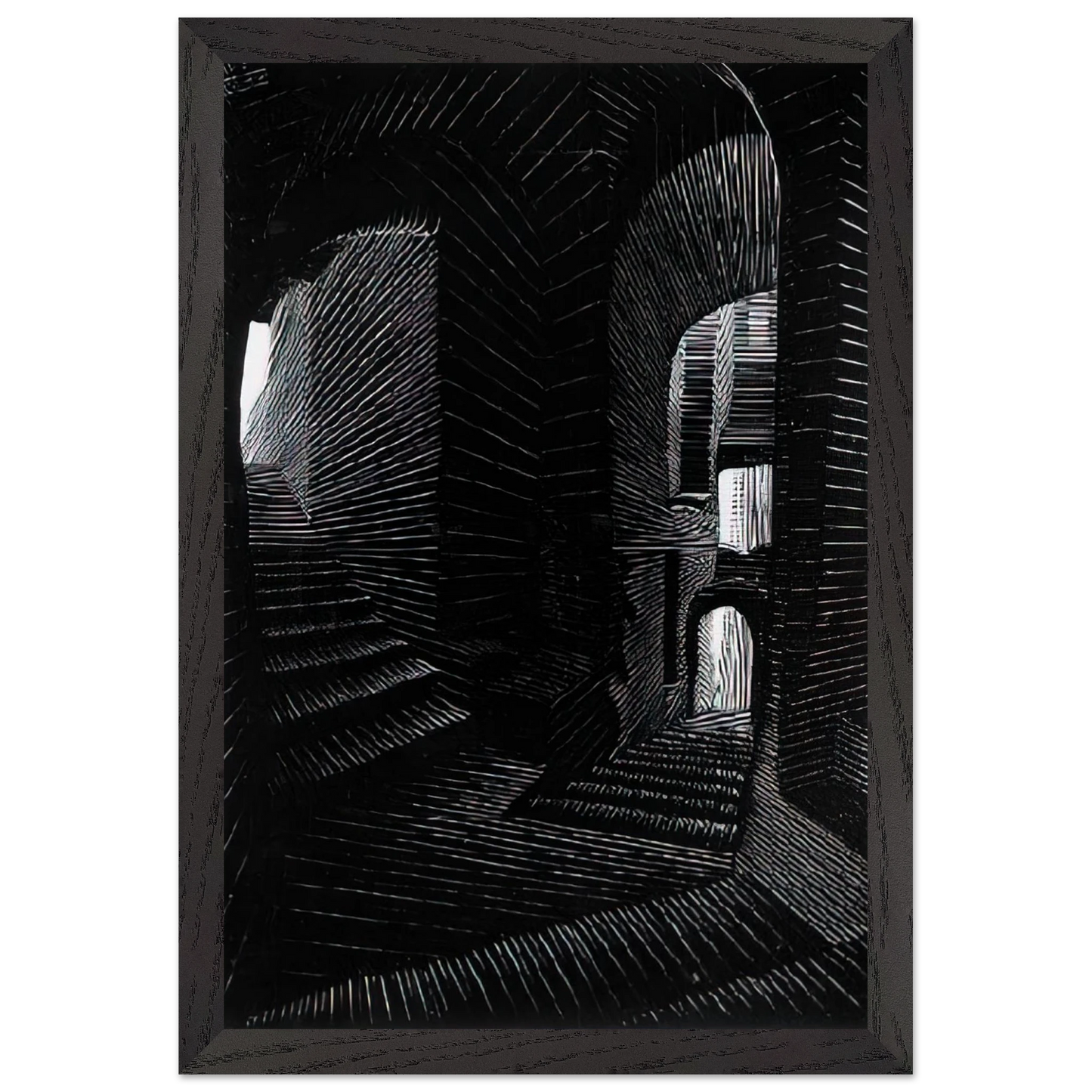 MC Escher - COVERED ALLEY IN ATRANI Wall Art - 30x40 cm / 12x16 inches - Premium Wooden Framed Poster With Fine Art Paper-canvas - Wood frame