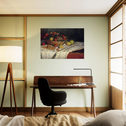 Fruit Basket with Apples and Grapes - claude monet Brushed Aluminum Print - 70x100 cm / 28x40 inches | claude monet Aluminum Print | claude monet Prints