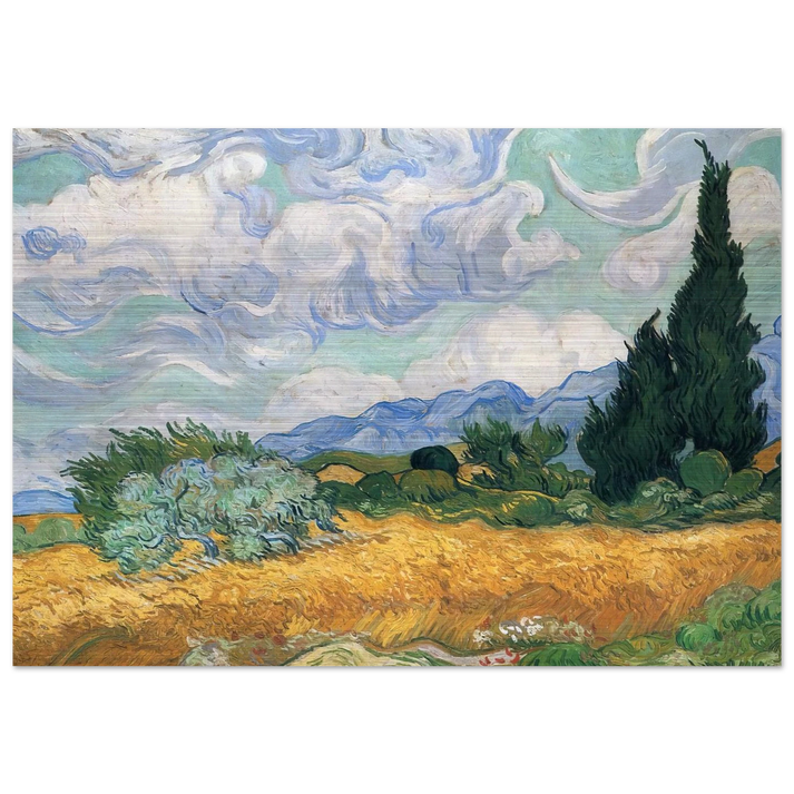Wheatfield with cypress tree - Vincent van Gogh Brushed Aluminum Print - 70x100 cm / 28x40 inches | Vincent van Gogh Aluminum Print | Vincent van Gogh Prints