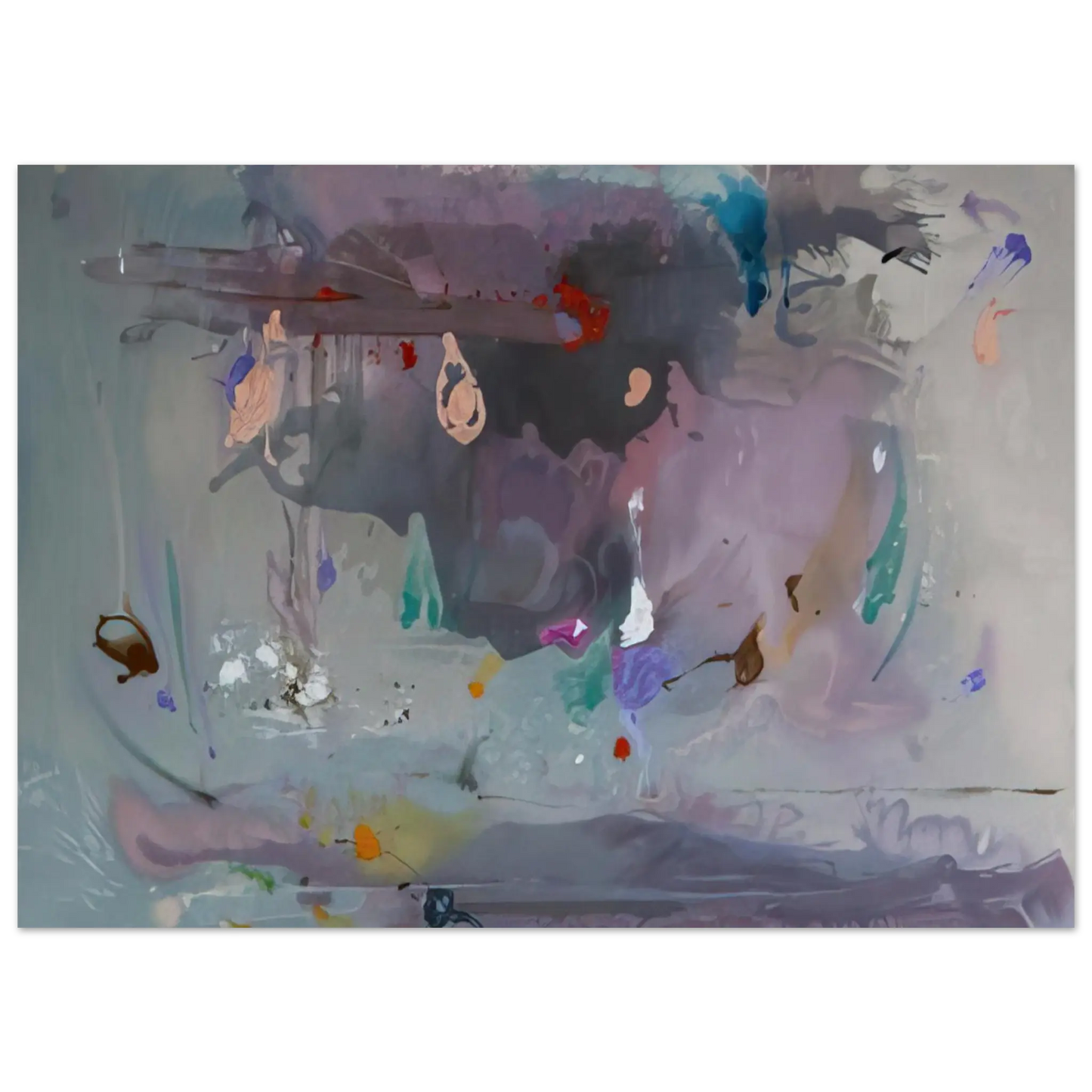 Helen Frankenthaler - Grey Fireworks - 2000 Wall art - 27x35 cm / 11x14 Inches - Premium Wooden Framed Poster With Fine Art Paper - Black frame
