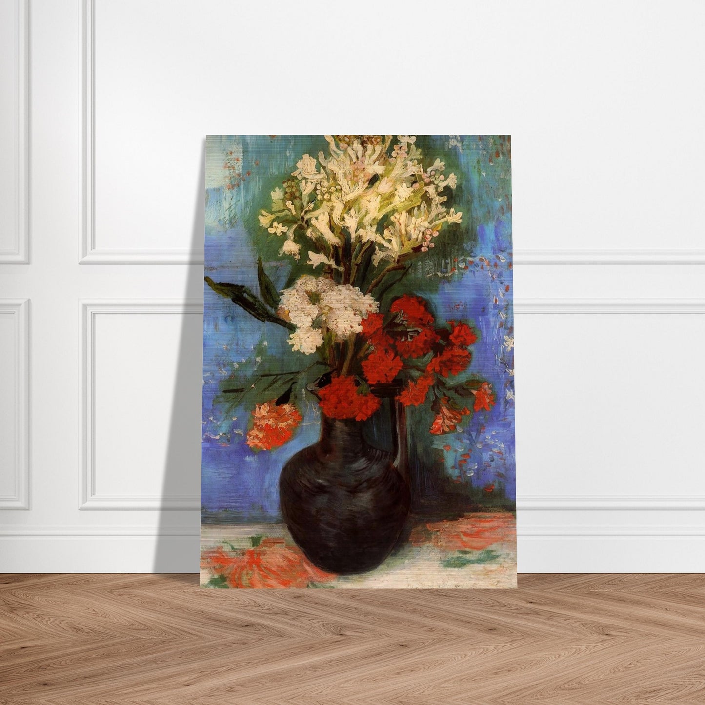 Vase with Carnations and Other Flowers - Vincent van Gogh Brushed Aluminum Print - 70x100 cm / 28x40 inches | Vincent van Gogh Aluminum Print | Vincent van Gogh Prints