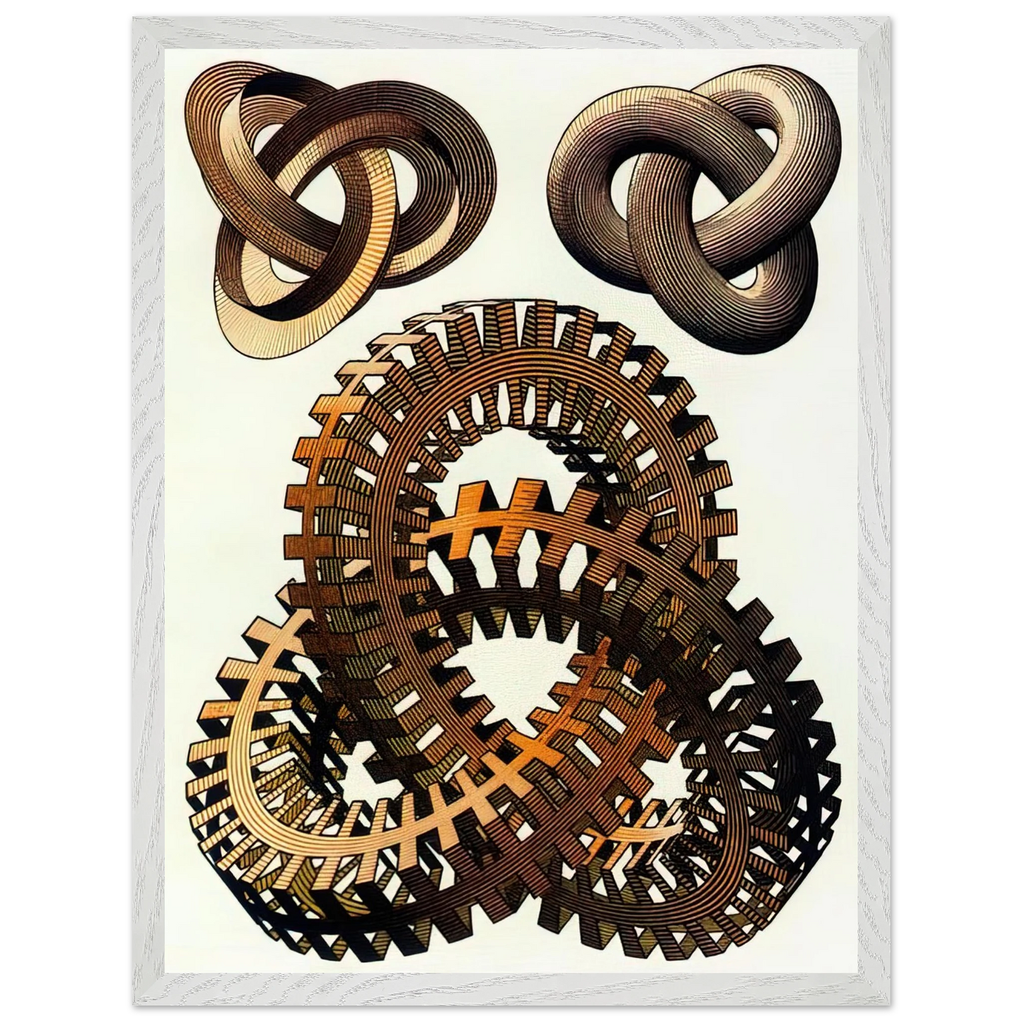 MC Escher - KNOTS COLOUR Wall Art - 60x80 cm / 24x32 inches - Premium Wooden Framed Poster With Fine Art Paper-canvas - White frame