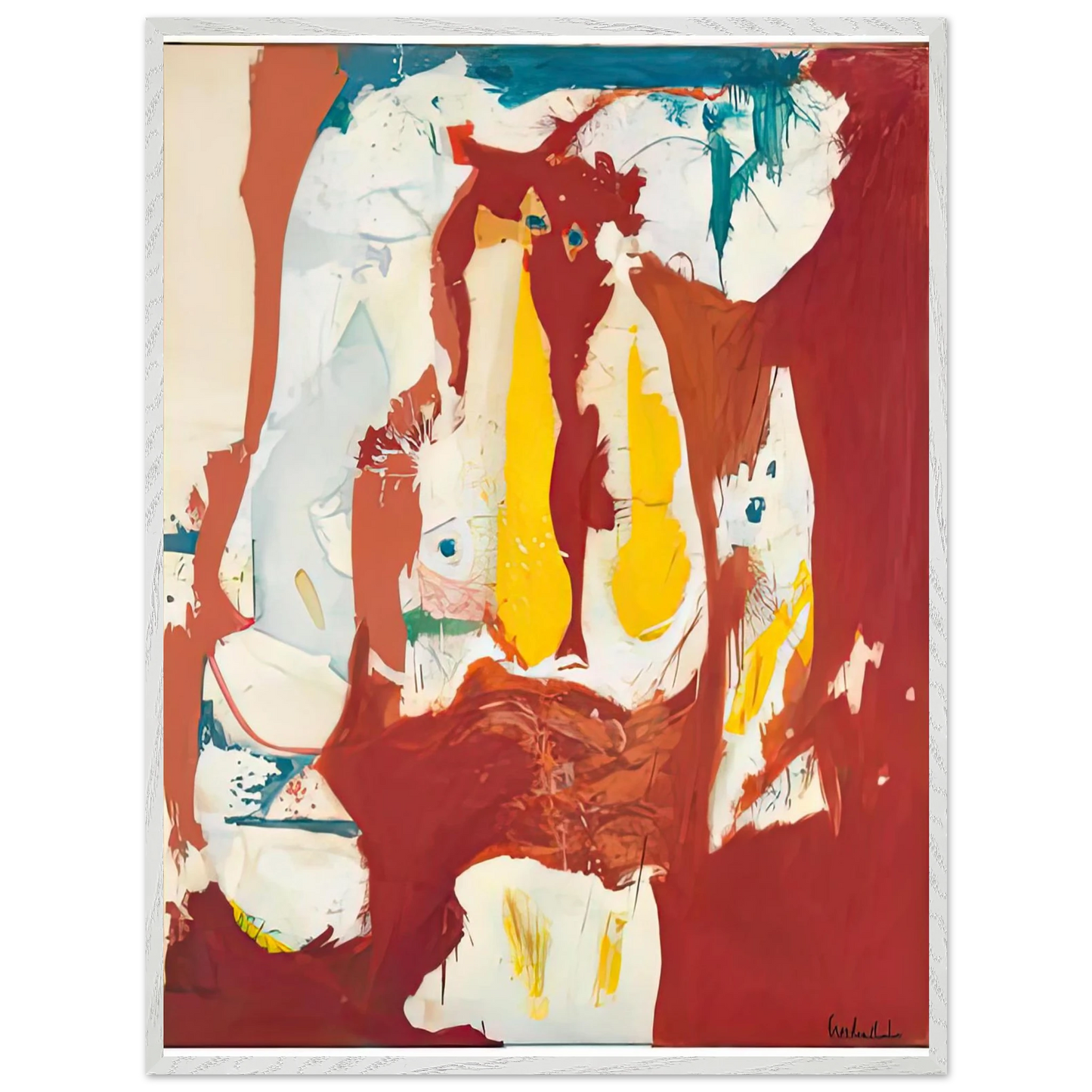 Helen Frankenthaler - The Red Sea, 1959- Wall Art - 60x80 cm / 24x32 inches - Premium Wooden Framed Poster With Fine Art Paper-canvas - White frame