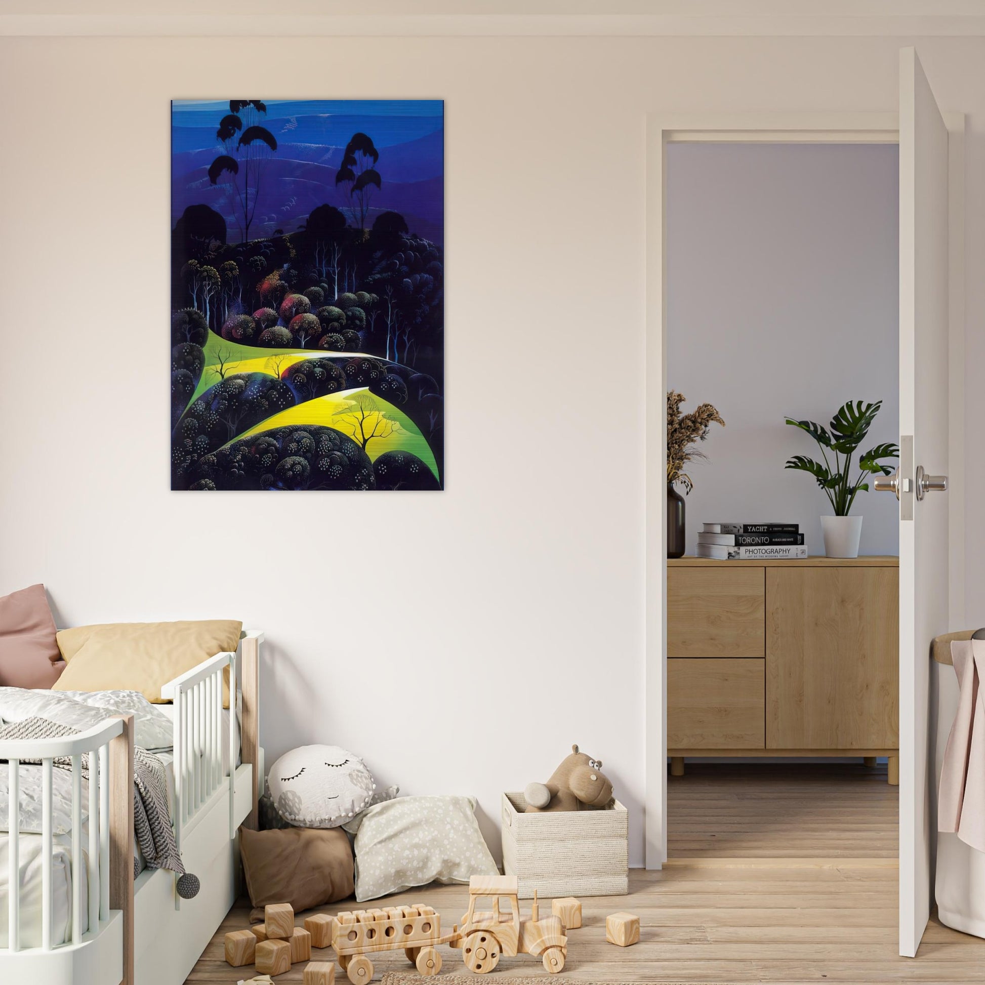 Inland from the Sea - Eyvind Earle Brushed Aluminum Print - 70x100 cm / 28x40 inches | Eyvind Earle Aluminum Print | Eyvind Earle Prints