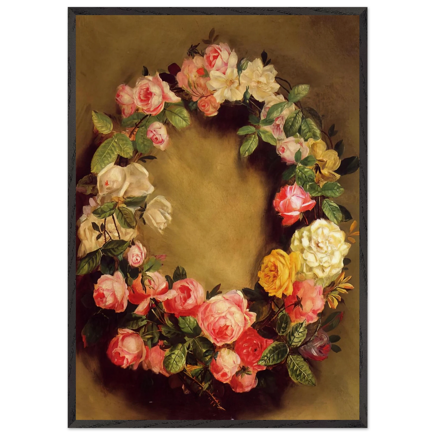 Crown of Roses - Pierre-Auguste Renoir 70x100 cm / 28x40 inches Framed Art Print – Black Wooden Frame