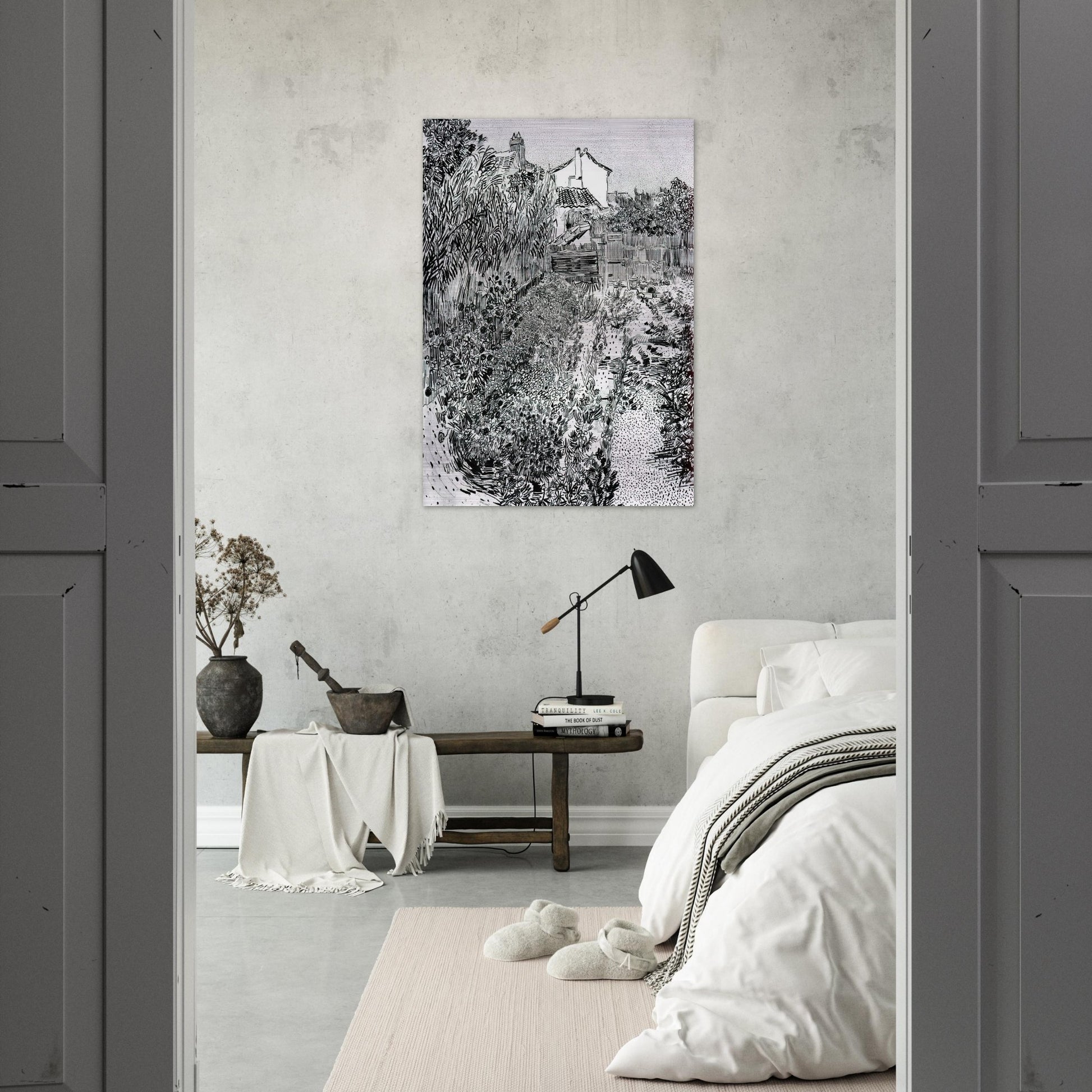 The Garden with Flowers - Vincent van Gogh Brushed Aluminum Print - 70x100 cm / 28x40 inches | Vincent van Gogh Aluminum Print | Vincent van Gogh Prints