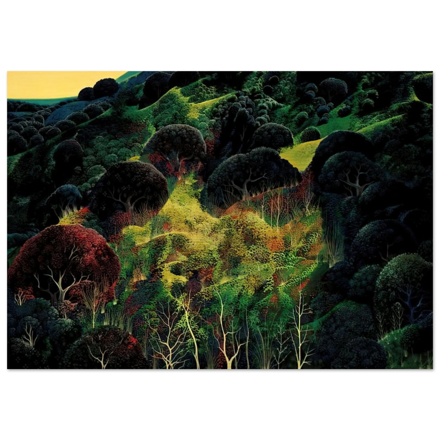 Autumn Fields - Eyvind Earle Brushed Aluminum Print - 70x100 cm / 28x40 inches | Eyvind Earle Aluminum Print | Eyvind Earle Prints
