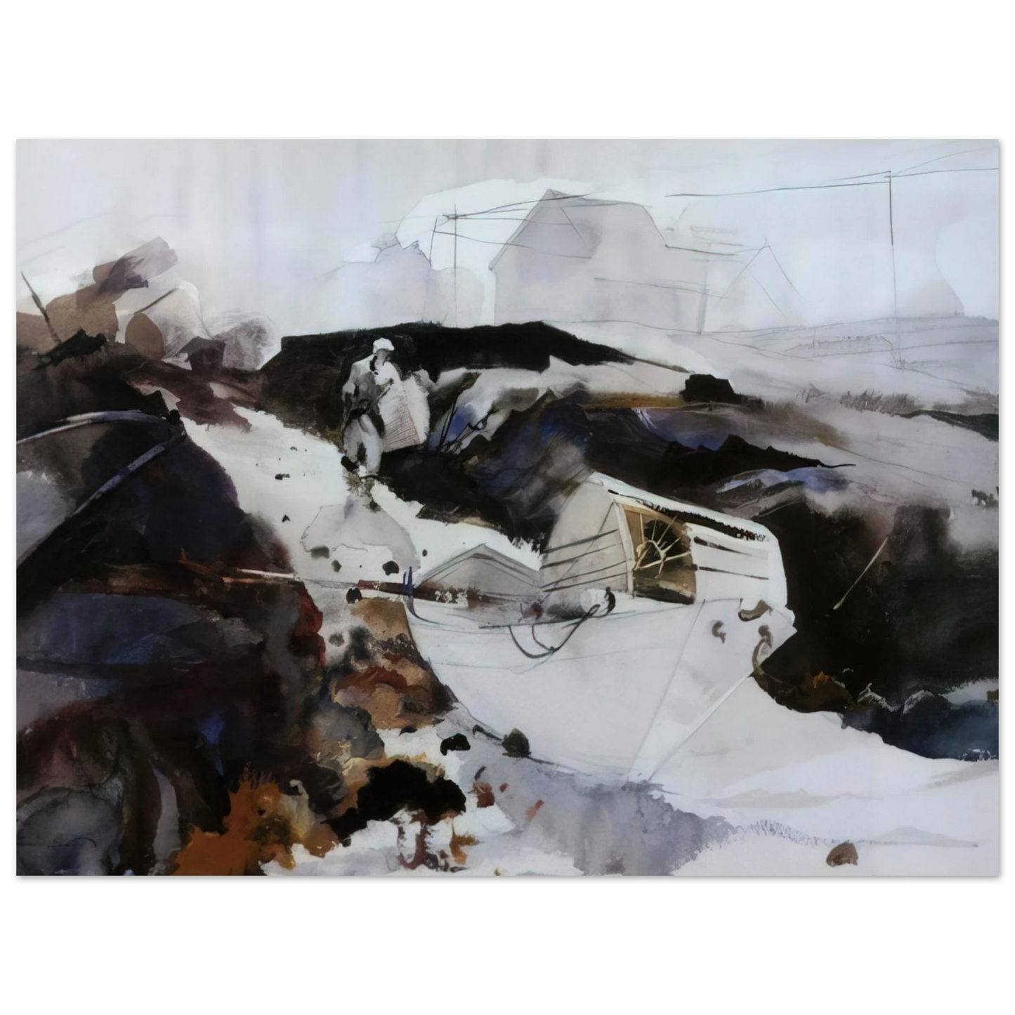 Andrew Wyeth - THE WHITE DORY 1941 Wall Art - 60x80 cm / 24x32 inches - Premium Wooden Framed Poster With Fine Art Paper-canvas - Black frame
