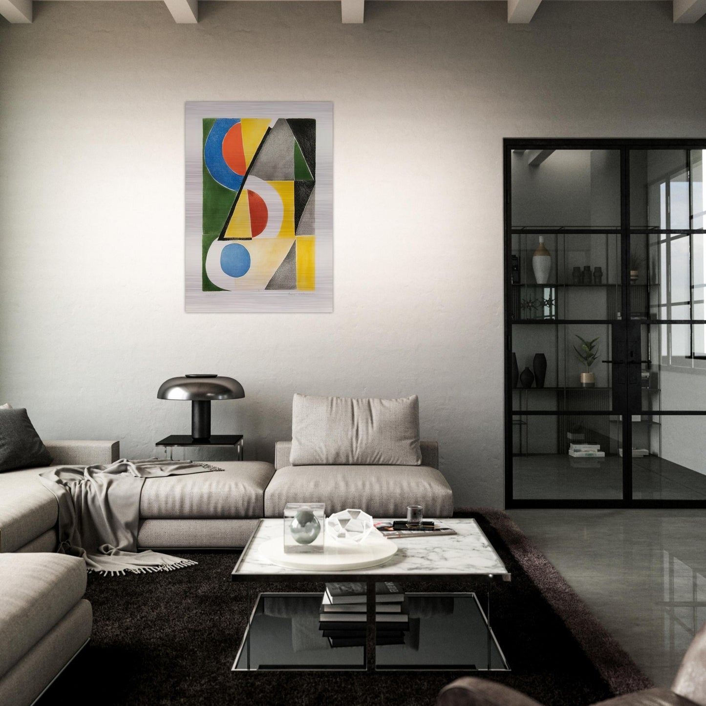 ABSTRACT COMPOSITION WITH TRIANGLES AND SEMICIRCLES - Sonia Delaunay Brushed Aluminum Print - 70x100 cm / 28x40 inches | Sonia Delaunay Aluminum Print | Sonia Delaunay Prints