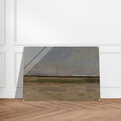 Polder Landscape with a Train and a Small Windmill on the Horizon - Piet Mondrian Acrylic Print - 70x100 cm / 28x40″ inches | Piet Mondrian Wall Art | Piet Mondrian Prints