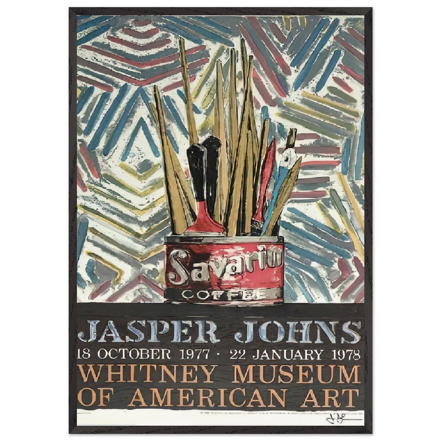 SAVARIN WHITNEY MUSEUM POSTER - Jasper Johns 70x100 cm / 28x40 inches Framed Art Print – Black Wooden Frame