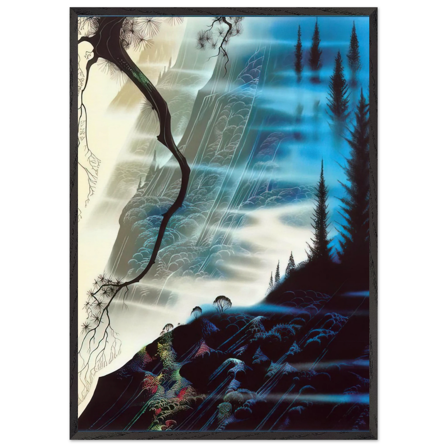 Sea Cliffs and Redwoods - Eyvind Earle 70x100 cm / 28x40 inches Framed Art Print – Black Wooden Frame