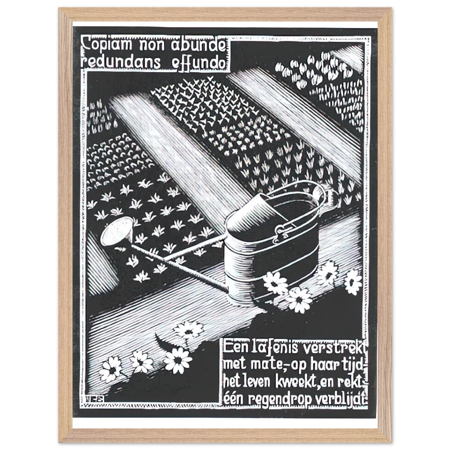 MC Escher - WATERINGCAN Wall Art - 30x40 cm / 12x16 inches - Premium Wooden Framed Poster With Fine Art Paper-canvas - White frame