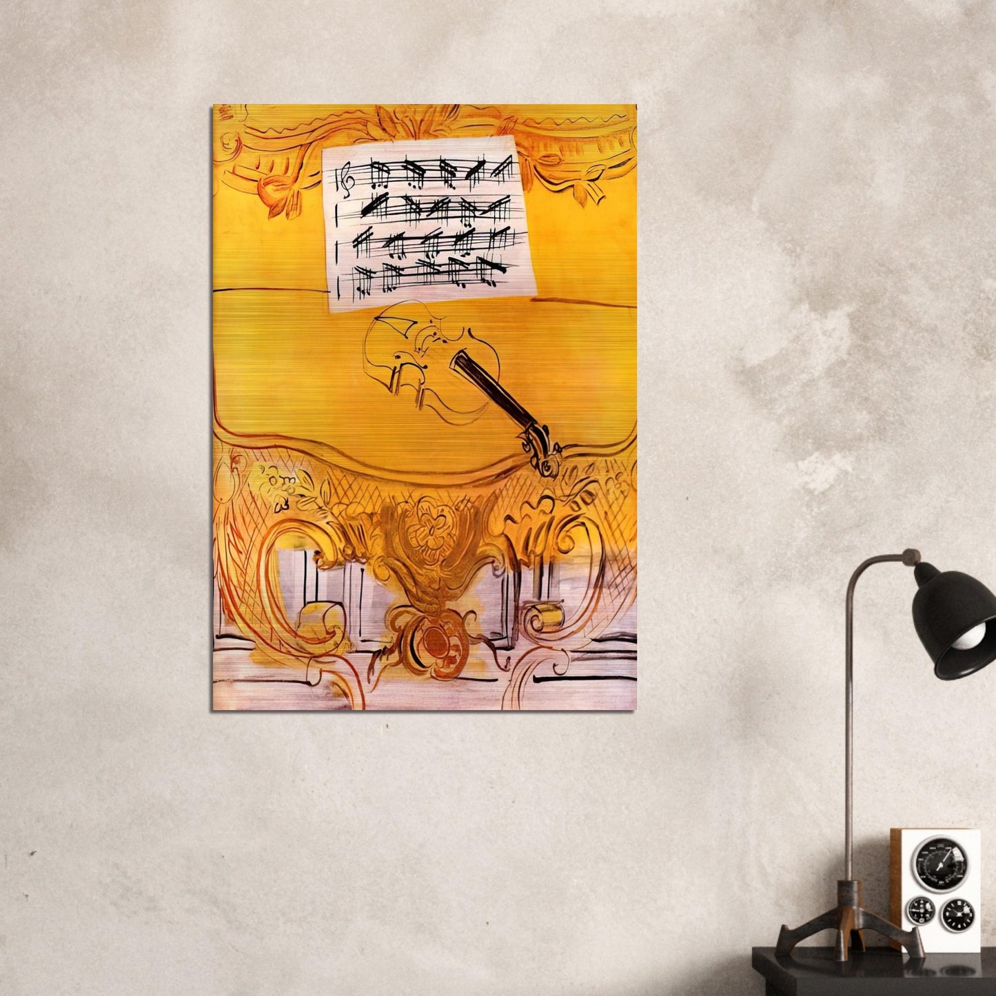 THE YELLOW CONSOLE WITH A VIOLIN 1949 - Raoul Dufy Brushed Aluminum Print - 70x100 cm / 28x40 inches | Raoul Dufy Aluminum Print | Raoul Dufy Prints